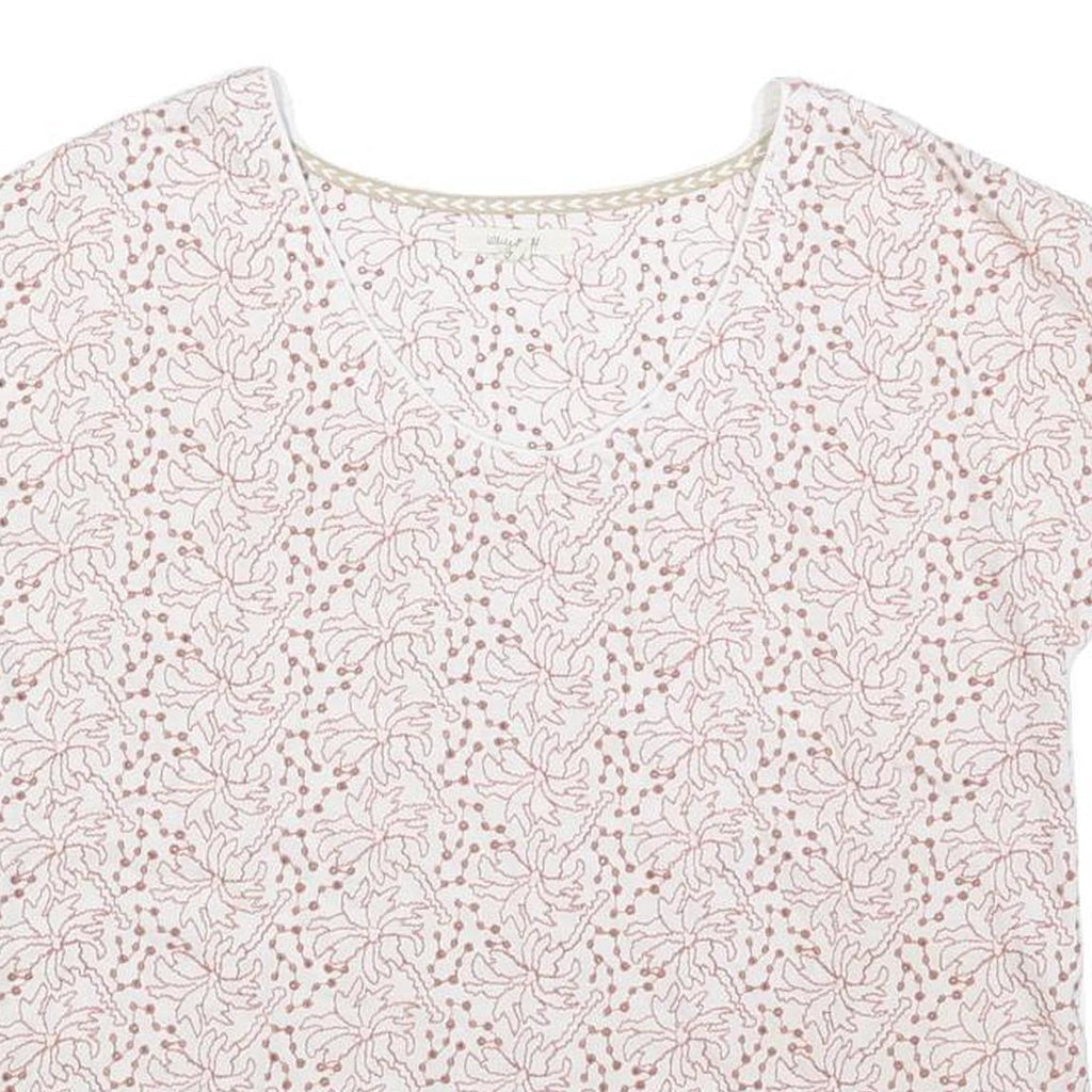 WHITE STUFF Womens Cream Printed Short Sleeve Round Neck Top UK 10 Cotton Blend