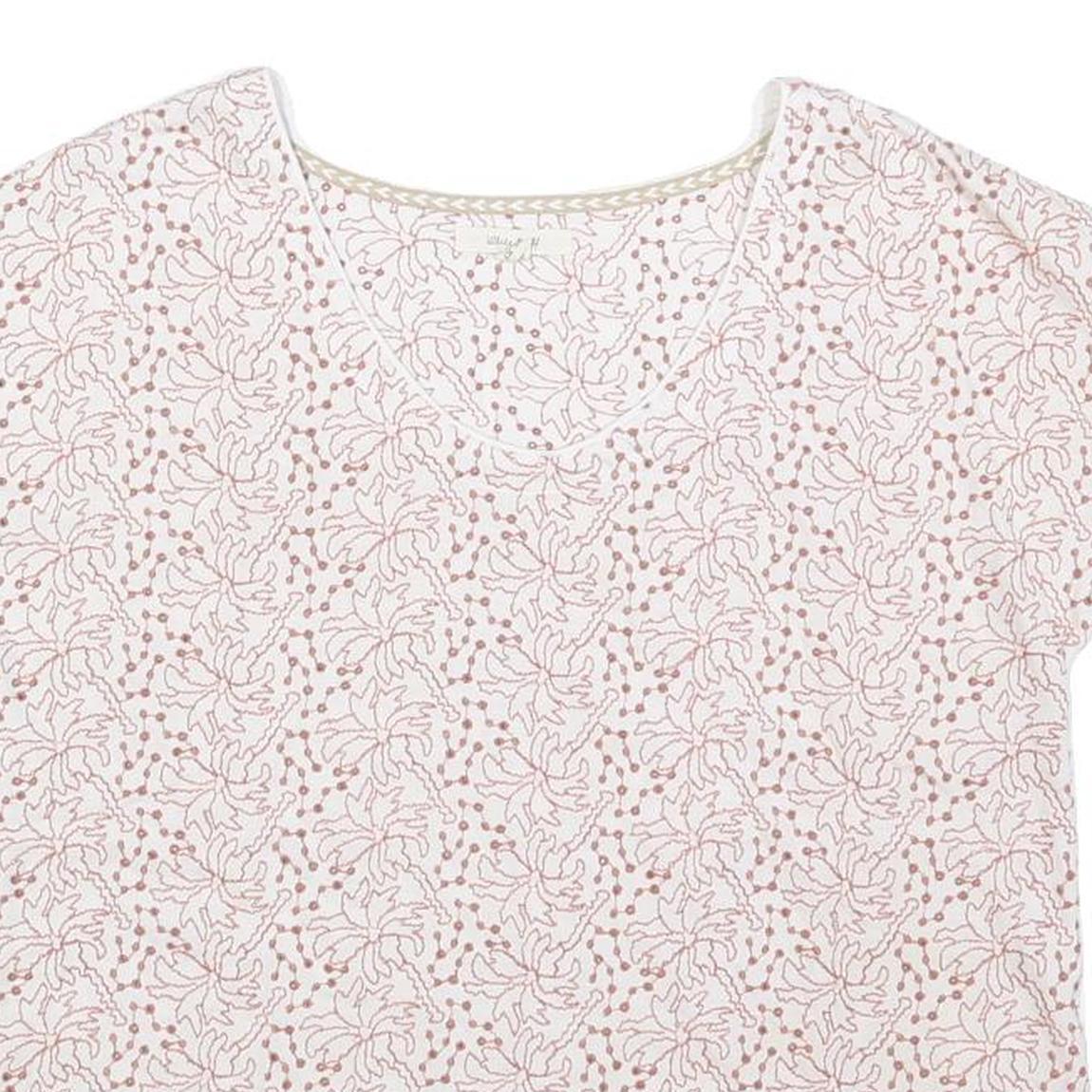 WHITE STUFF Womens Cream Printed Short Sleeve Round Neck Top UK 10 Cotton Blend