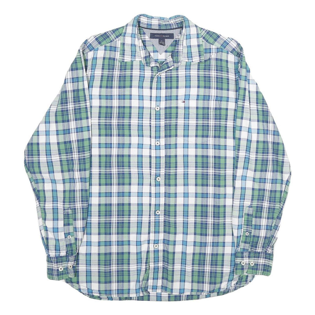 TOMMY HILFIGER Mens Blue & Green Check Shirt M Classic Button Up Long Sleeve