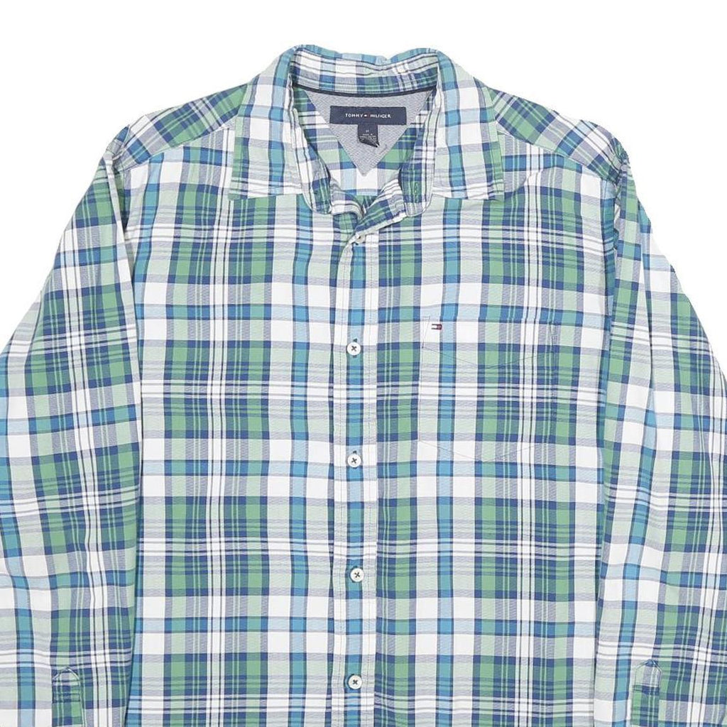 TOMMY HILFIGER Mens Blue & Green Check Shirt M Classic Button Up Long Sleeve