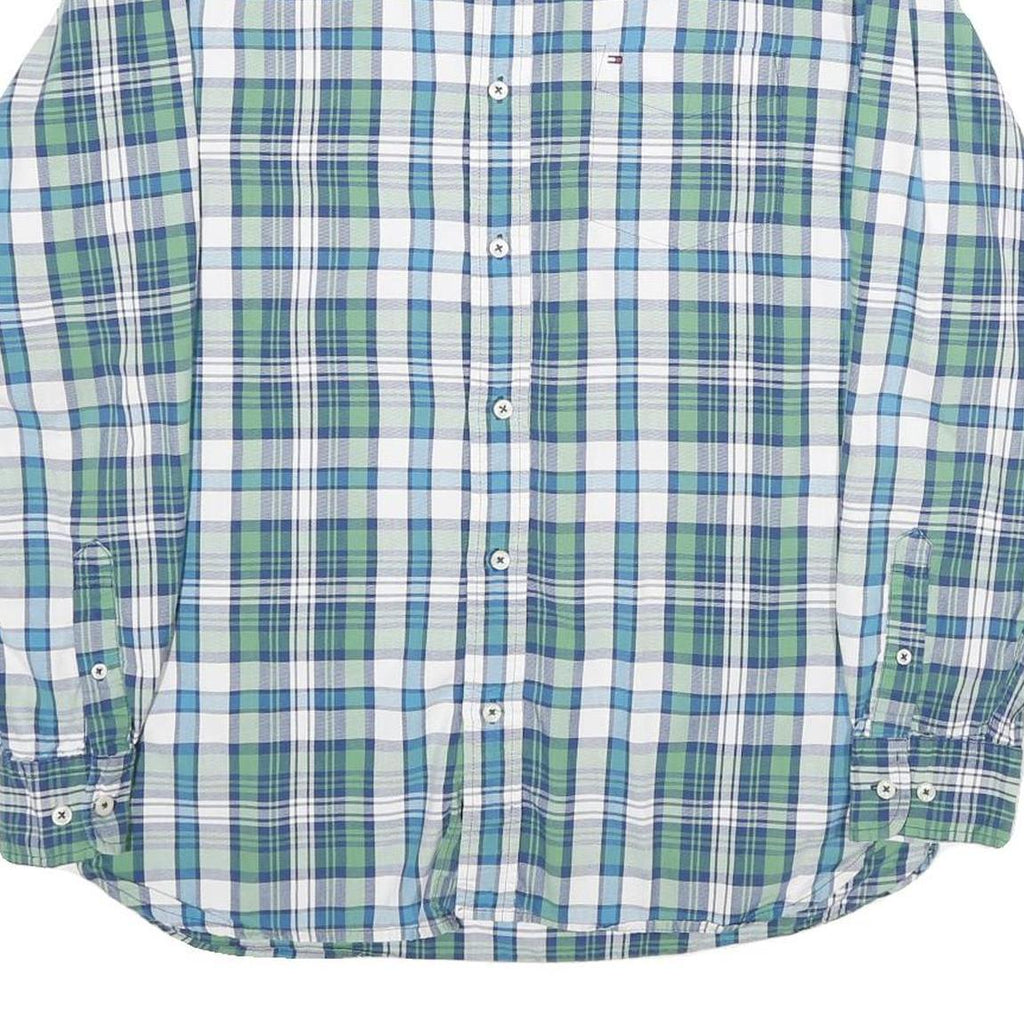 TOMMY HILFIGER Mens Blue & Green Check Shirt M Classic Button Up Long Sleeve