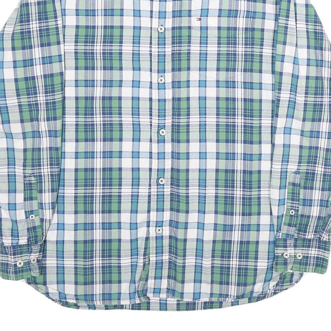 TOMMY HILFIGER Mens Blue & Green Check Shirt M Classic Button Up Long Sleeve