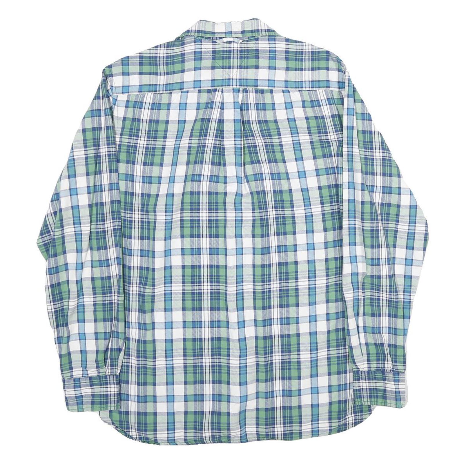 TOMMY HILFIGER Mens Blue & Green Check Shirt M Classic Button Up Long Sleeve