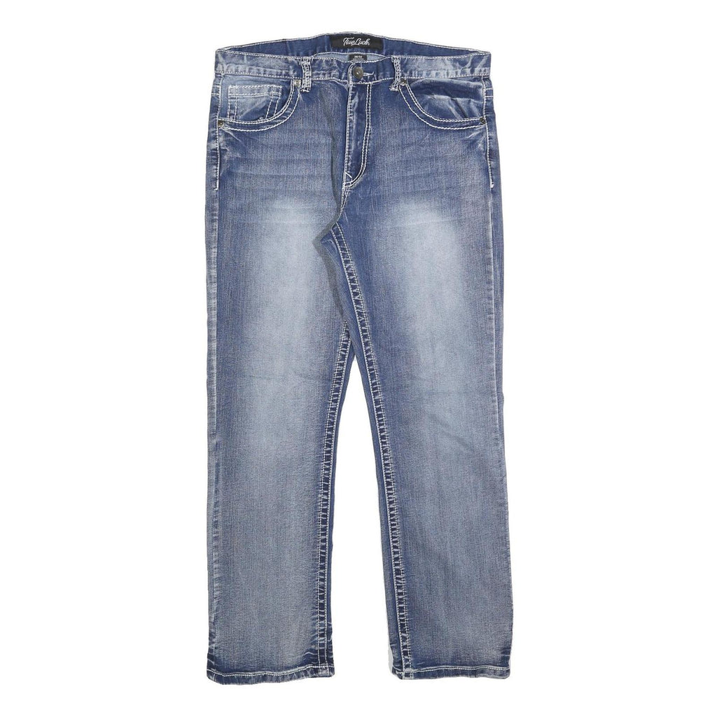 TRUE LUCK Mens Jeans Blue Regular Straight Denim Medium W36 L32 Stylish Casual