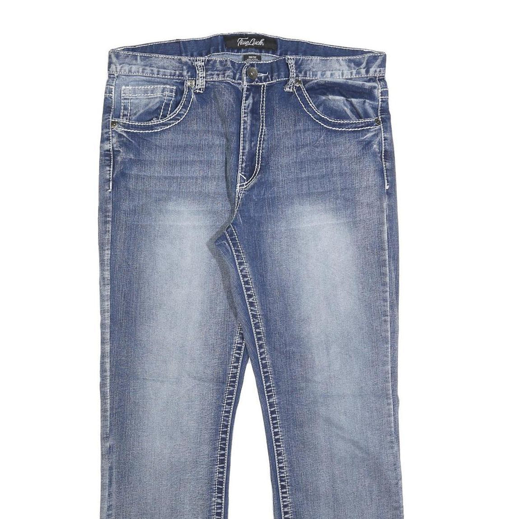 TRUE LUCK Mens Jeans Blue Regular Straight Denim Medium W36 L32 Stylish Casual