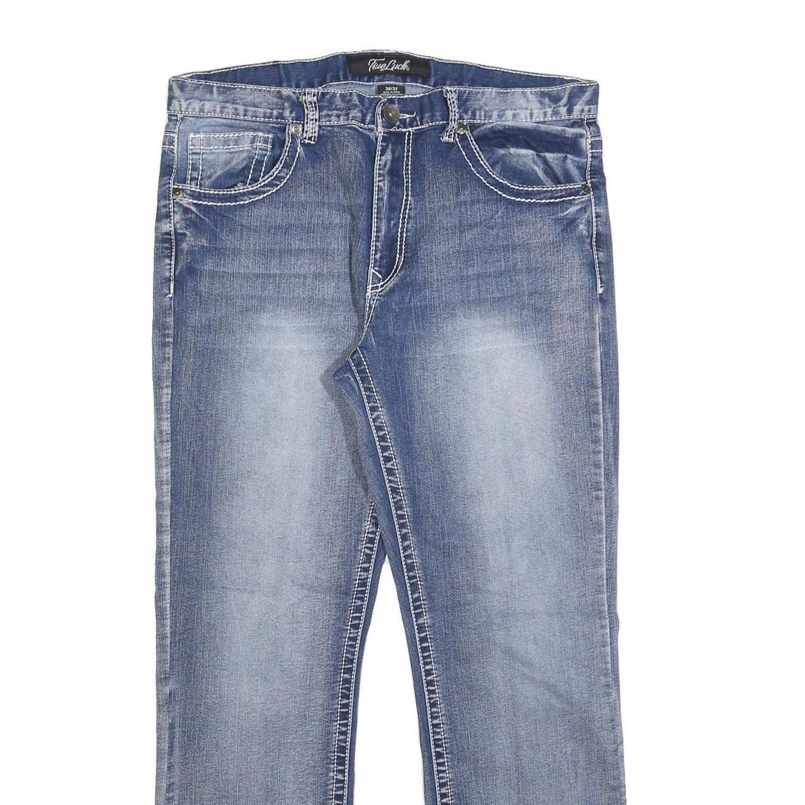 TRUE LUCK Mens Jeans Blue Regular Straight Denim Medium W36 L32 Stylish Casual