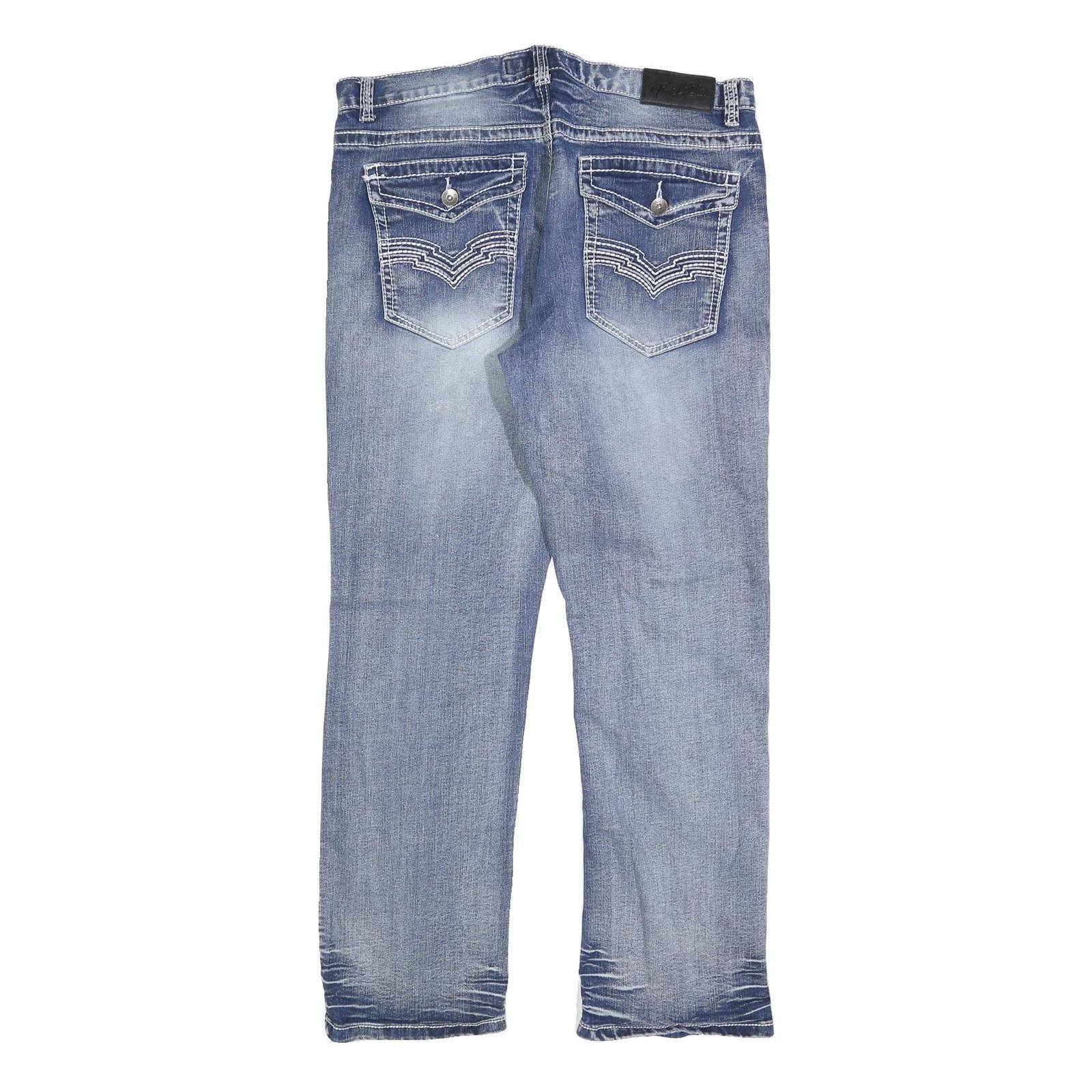 TRUE LUCK Mens Jeans Blue Regular Straight Denim Medium W36 L32 Stylish Casual