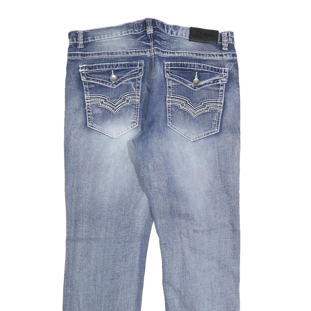 TRUE LUCK Mens Jeans Blue Regular Straight Denim Medium W36 L32 Stylish Casual