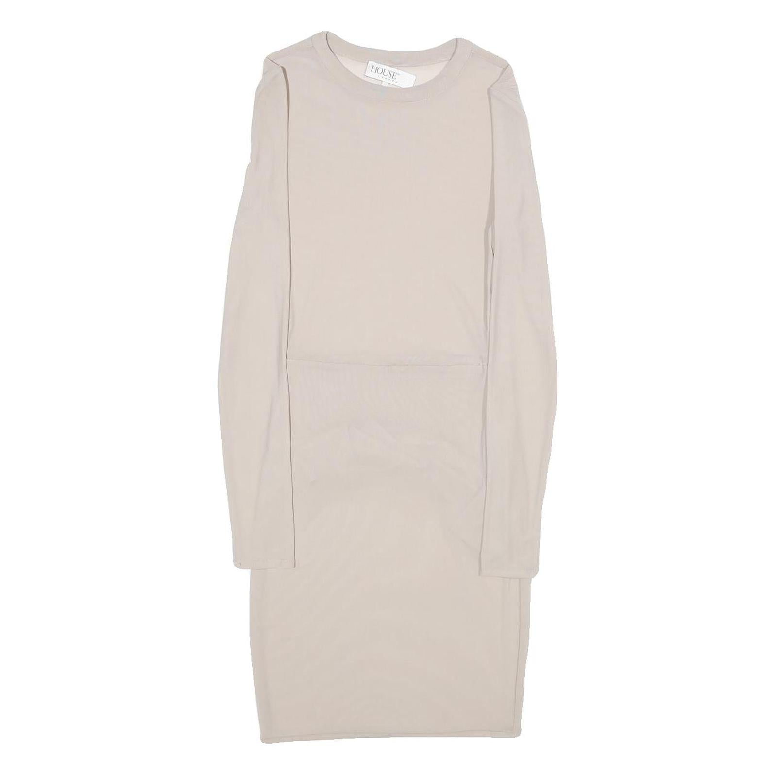 HOUSE OF CB Womens Cream Bodycon Polyester Blend Dress Long Sleeve XS Elegant