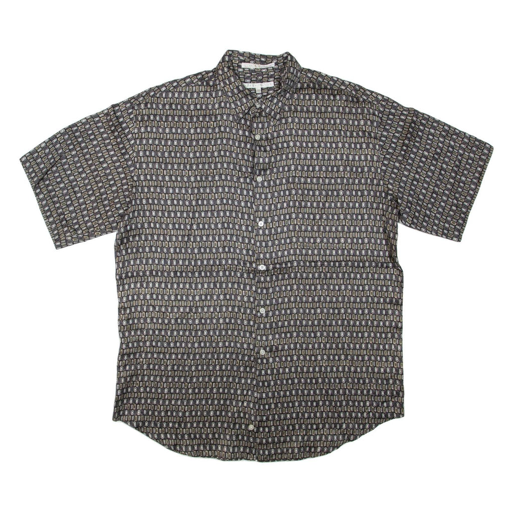 PERRY ELLIS Mens Shirt Grey Silk Geometric L