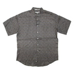 PERRY ELLIS Mens Shirt Grey Silk Geometric L