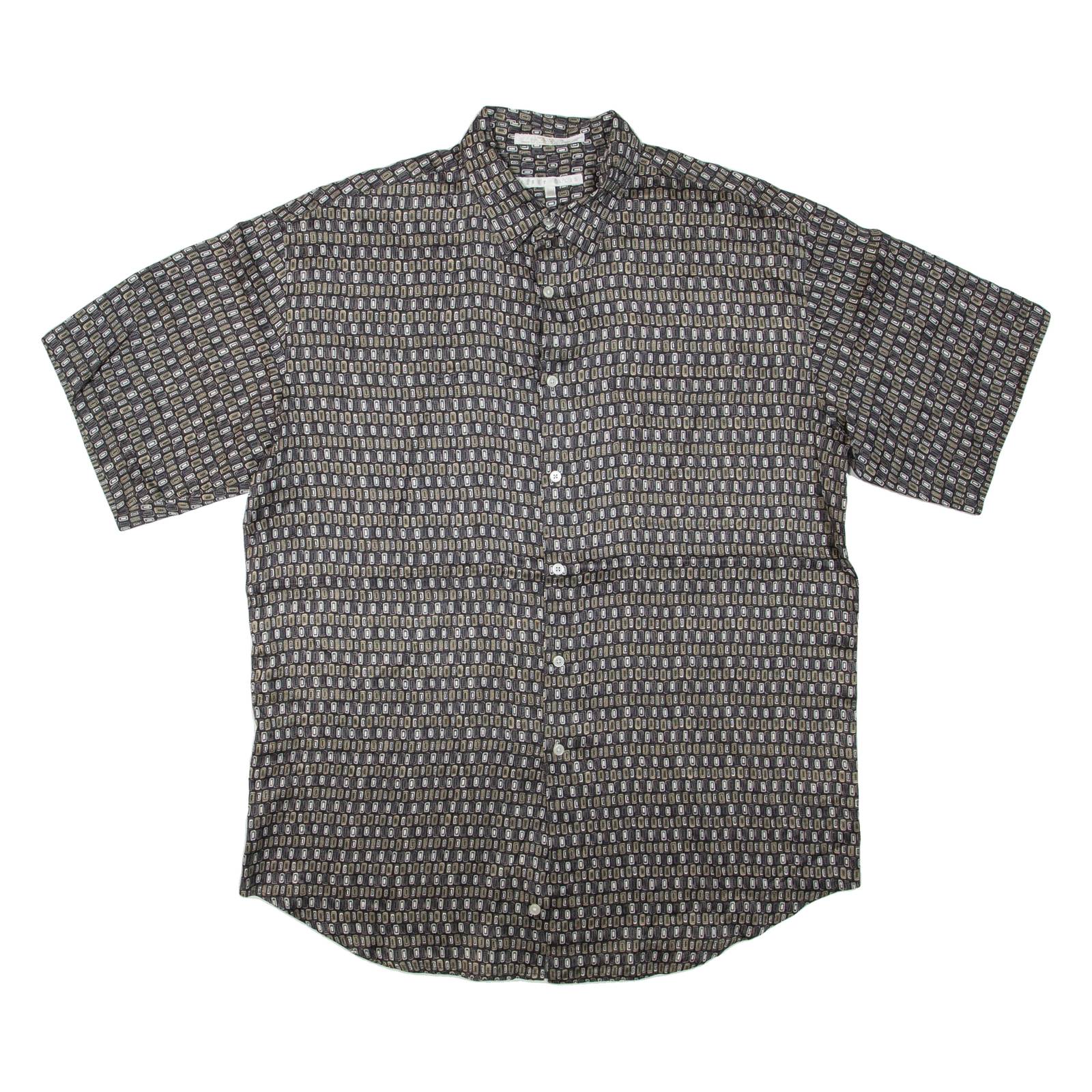 PERRY ELLIS Mens Shirt Grey Silk Geometric L