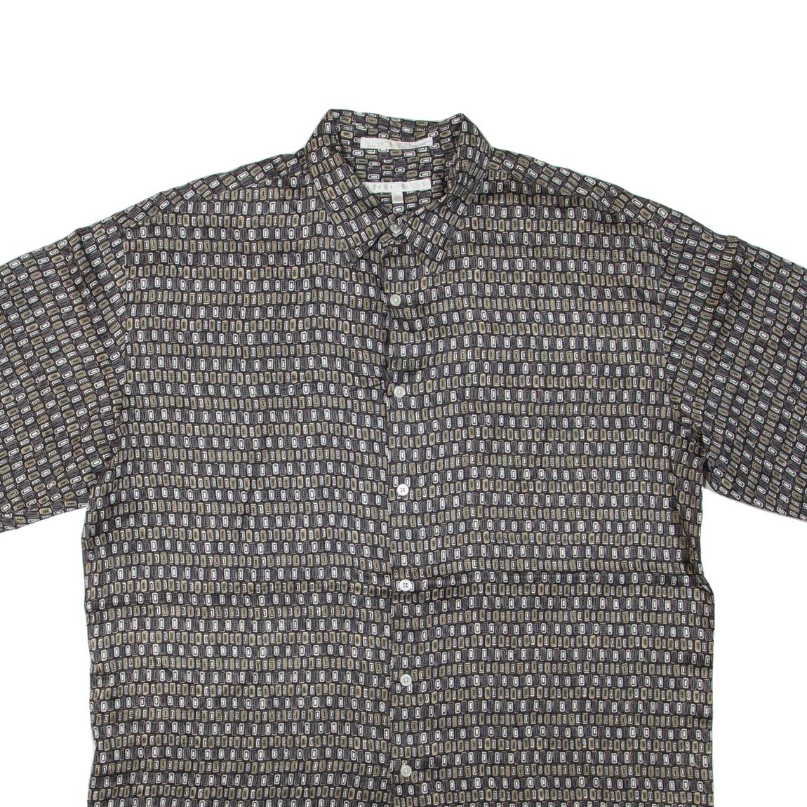 PERRY ELLIS Mens Shirt Grey Silk Geometric L