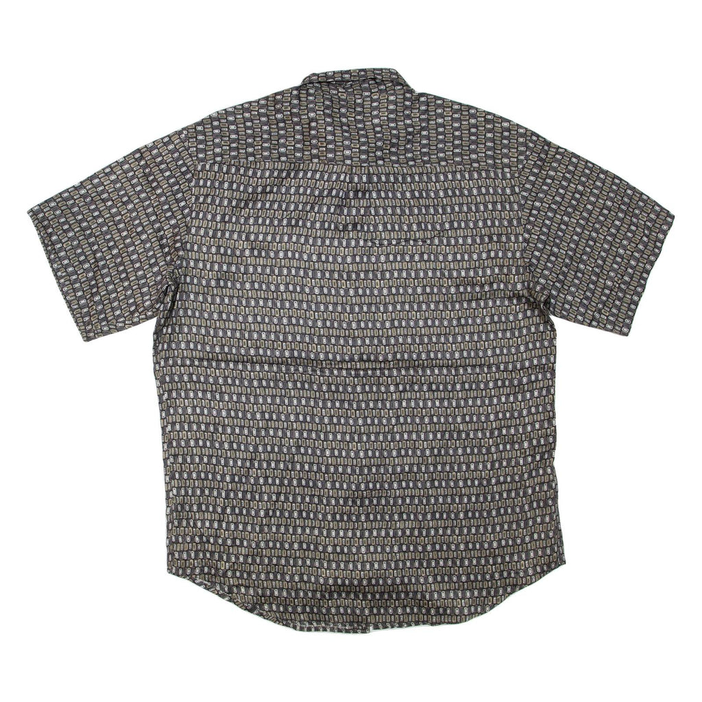 PERRY ELLIS Mens Shirt Grey Silk Geometric L