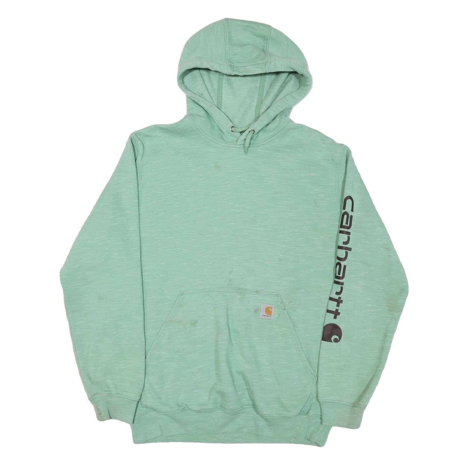 CARHARTT Mens Green Pullover Hoodie M Logo Print Workwear Cotton Blend