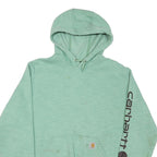CARHARTT Mens Green Pullover Hoodie M Logo Print Workwear Cotton Blend