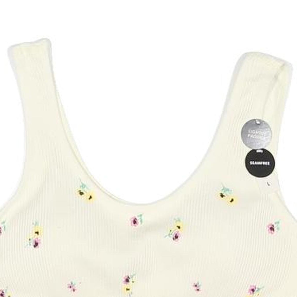 NEW LOOK Womens Cream Floral Printed Cropped Sleeveless Scoop Neck L Top