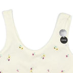 NEW LOOK Womens Cream Floral Printed Cropped Sleeveless Scoop Neck L Top