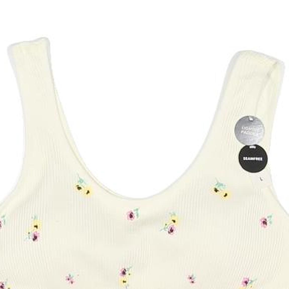 NEW LOOK Womens Cream Floral Printed Cropped Sleeveless Scoop Neck L Top