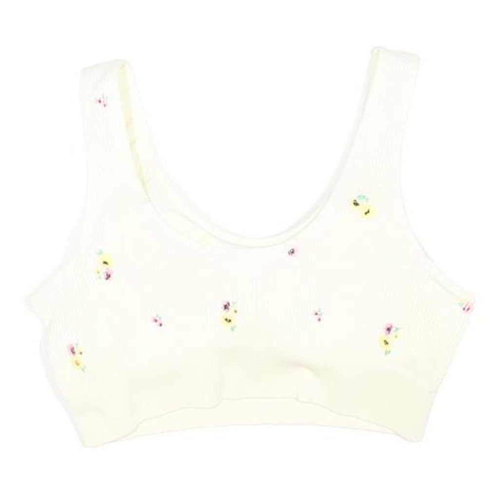 NEW LOOK Womens Cream Floral Printed Cropped Sleeveless Scoop Neck L Top