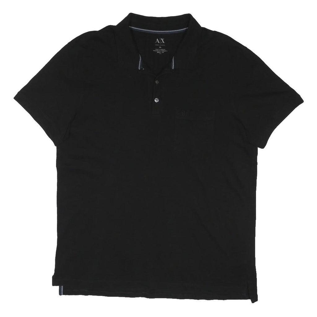 ARMANI EXCHANGE Mens Black Cotton Blend Short Sleeve Plain XL Polo Shirt Casual