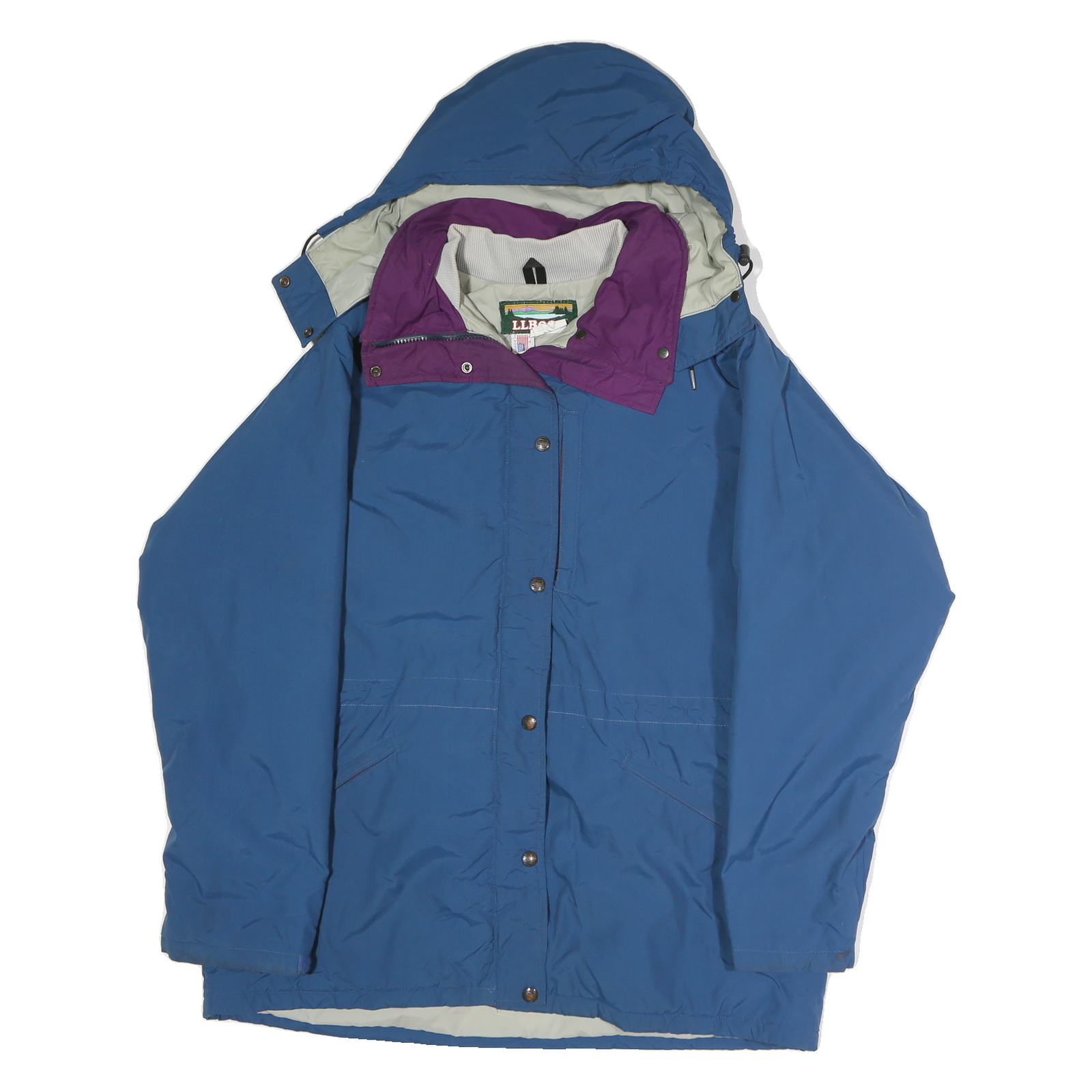 LL BEAN Womens Blue & Purple Outdoor Jacket L Polyester Zip Hooded Plain