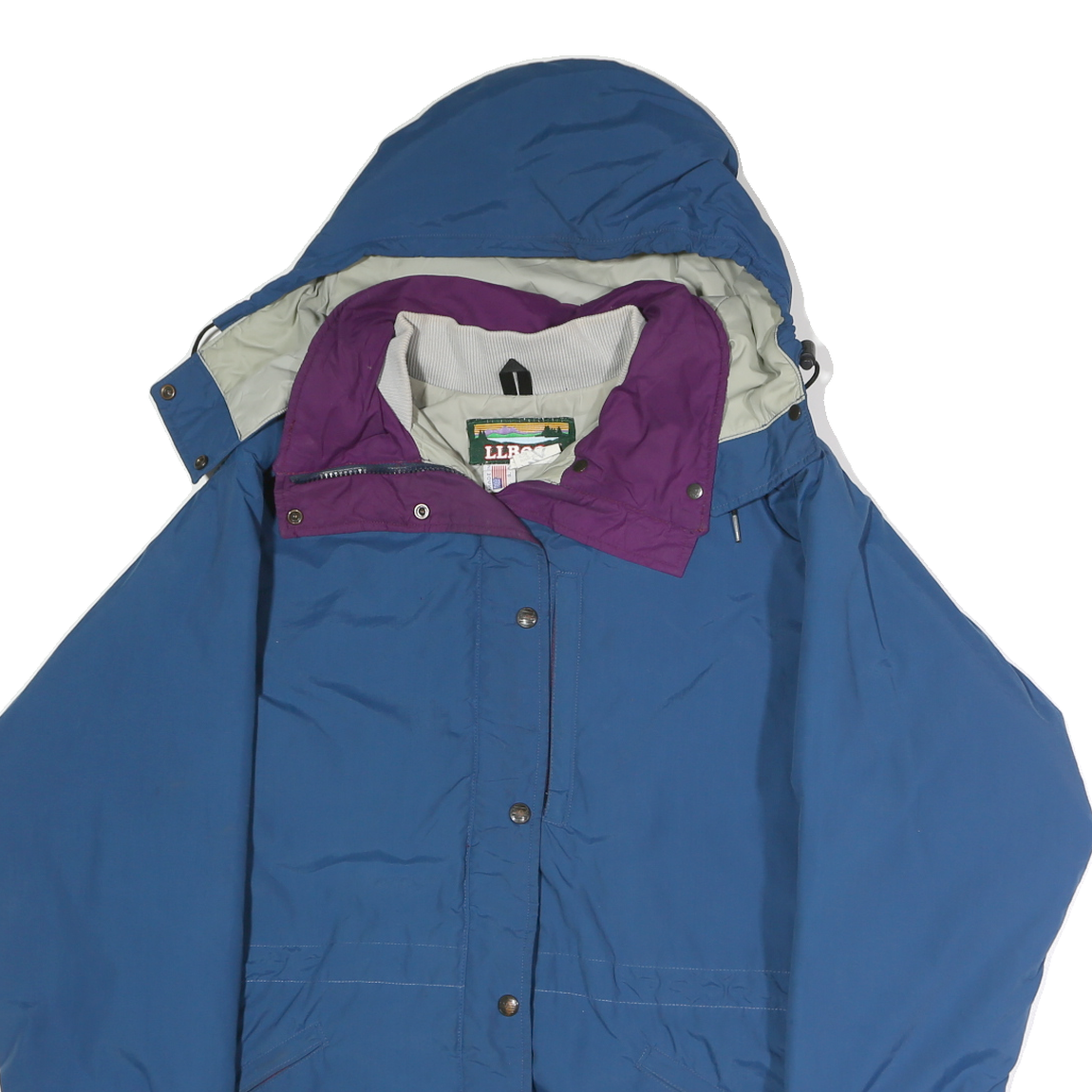 LL BEAN Womens Blue & Purple Outdoor Jacket L Polyester Zip Hooded Plain