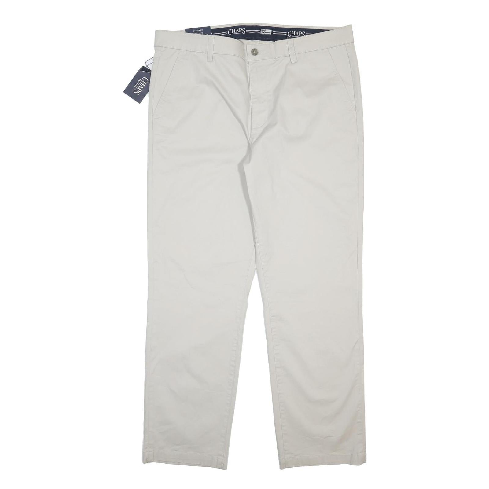 CHAPS Mens Cotton Blend White Regular Fit Straight Leg Trousers W38 L32 Classic