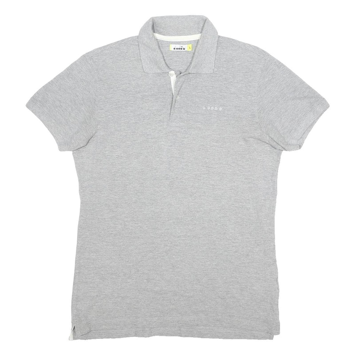 DIADORA Mens Grey Short Sleeve Plain L Cotton Polo Shirt Classic Fit Casual