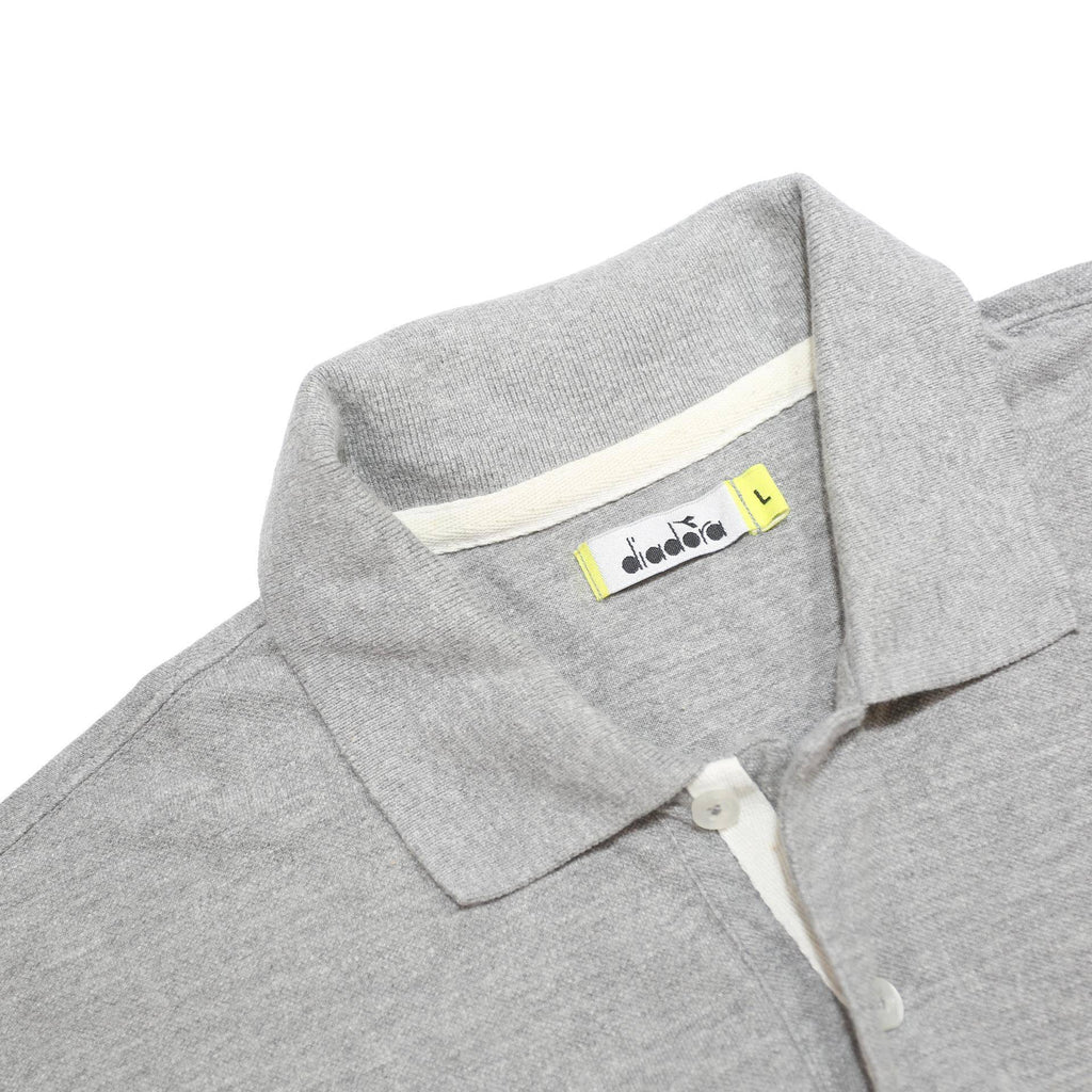 DIADORA Mens Grey Short Sleeve Plain L Cotton Polo Shirt Classic Fit Casual