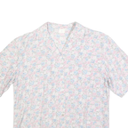 Womens White Pink Blue Floral Shirt M Lightweight Button Up Summer