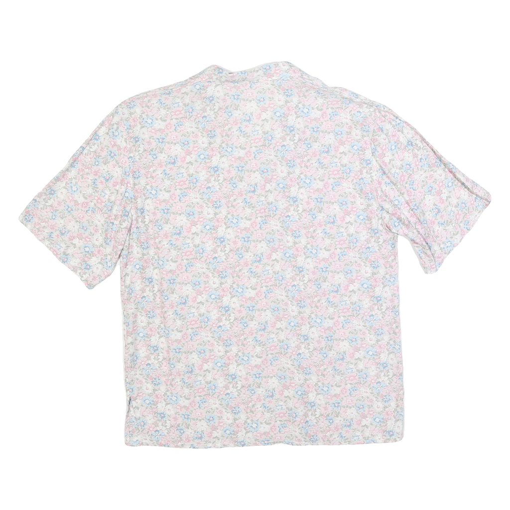 Womens White Pink Blue Floral Shirt M Lightweight Button Up Summer
