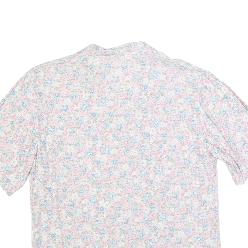 Womens White Pink Blue Floral Shirt M Lightweight Button Up Summer