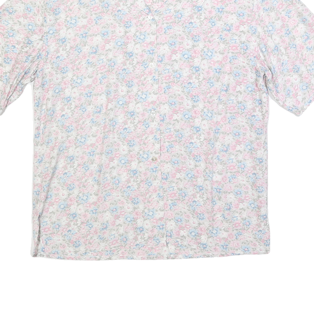 Womens White Pink Blue Floral Shirt M Lightweight Button Up Summer