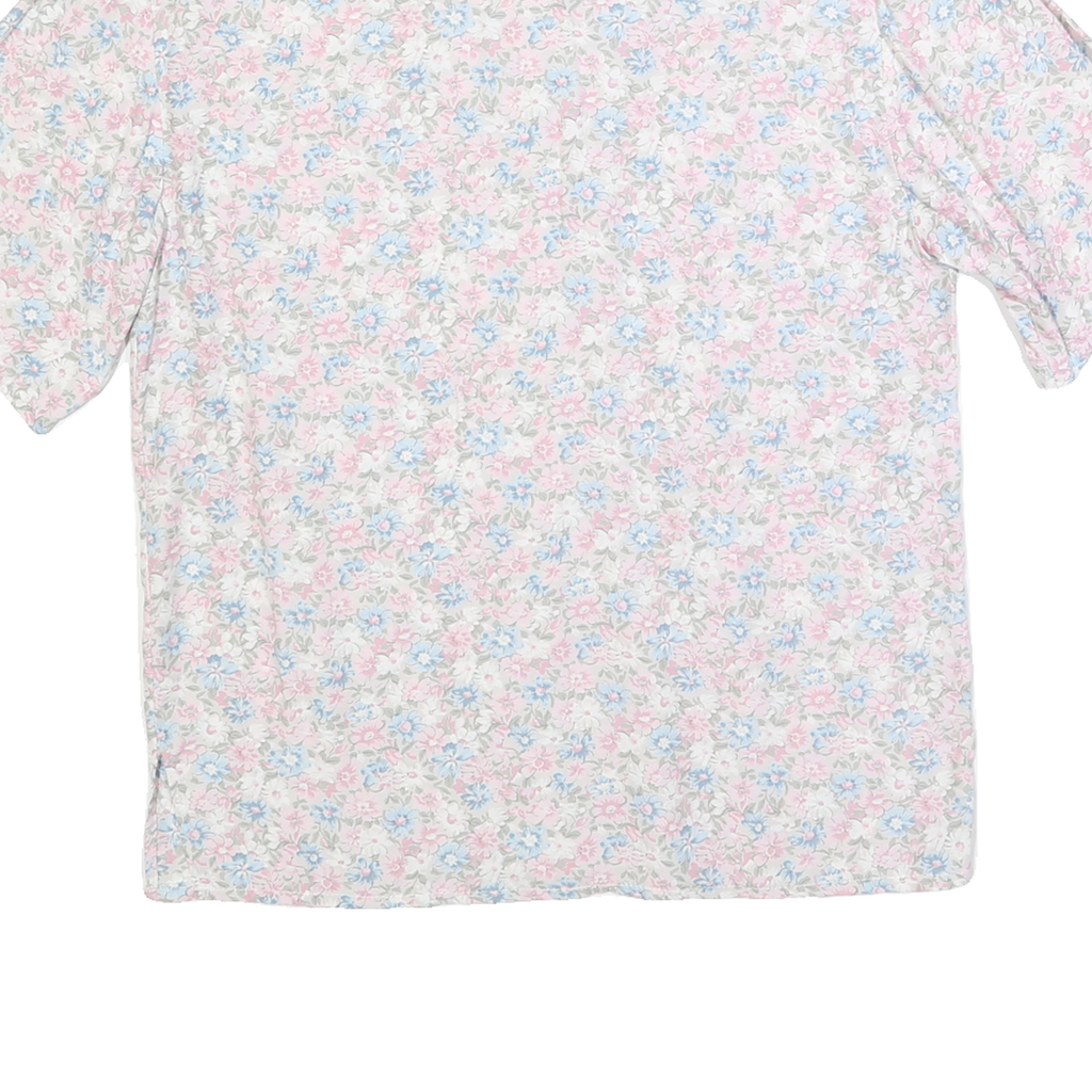 Womens White Pink Blue Floral Shirt M Lightweight Button Up Summer