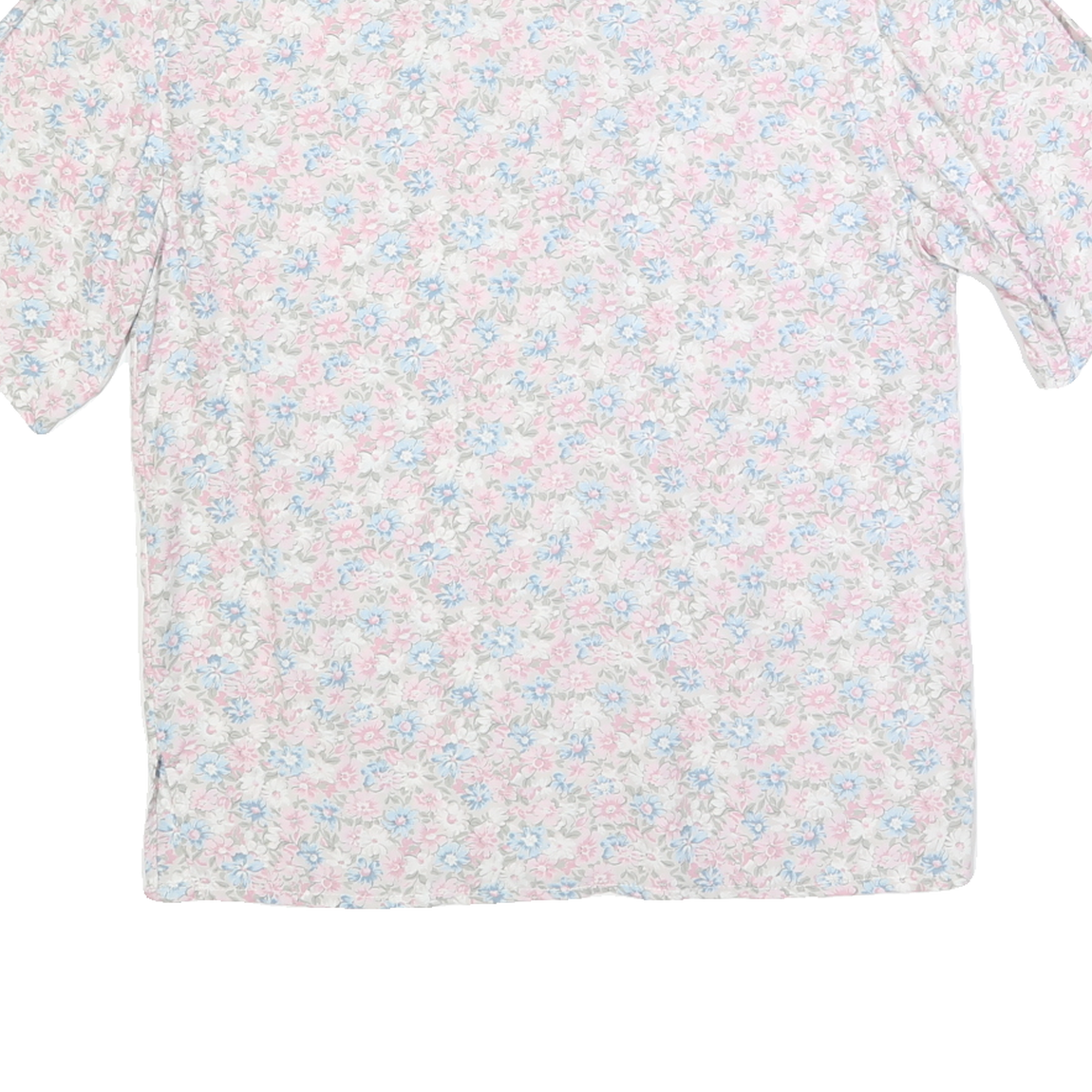 Womens White Pink Blue Floral Shirt M Lightweight Button Up Summer
