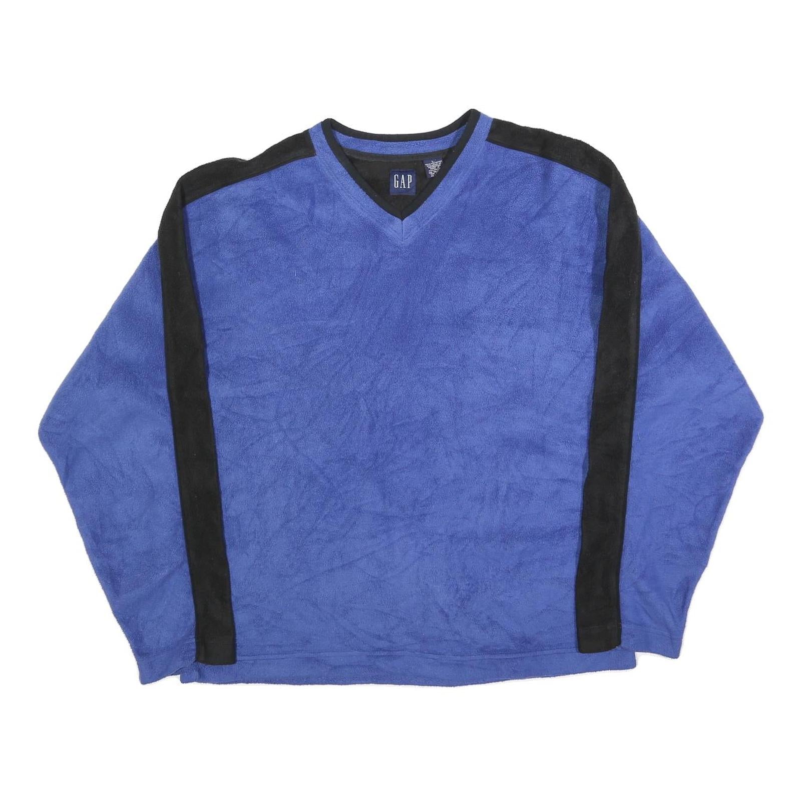 GAP Mens Blue & Black V-Neck L Polyester Sweatshirt Pullover Casual Warm