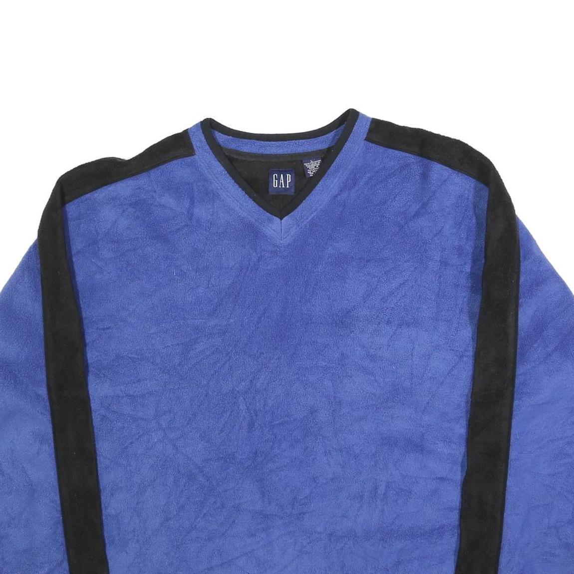 GAP Mens Blue & Black V-Neck L Polyester Sweatshirt Pullover Casual Warm
