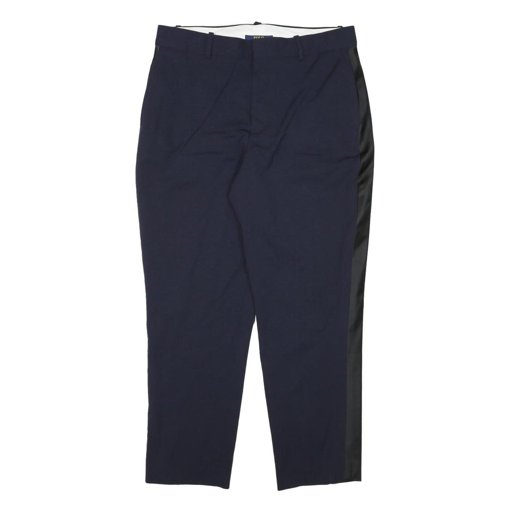 POLO RALPH LAUREN Womens Wool Blend Navy Blue Relaxed Straight Trousers W32 L26