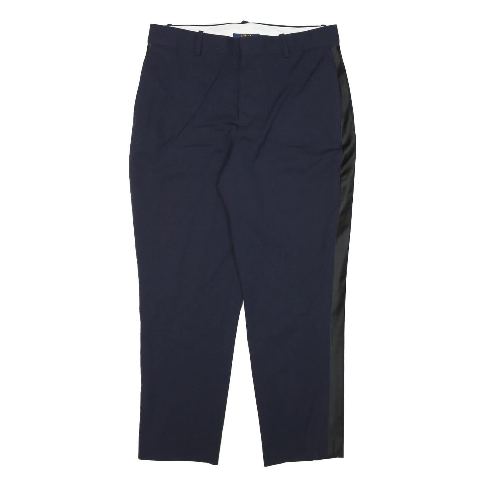 POLO RALPH LAUREN Womens Wool Blend Navy Blue Relaxed Straight Trousers W32 L26