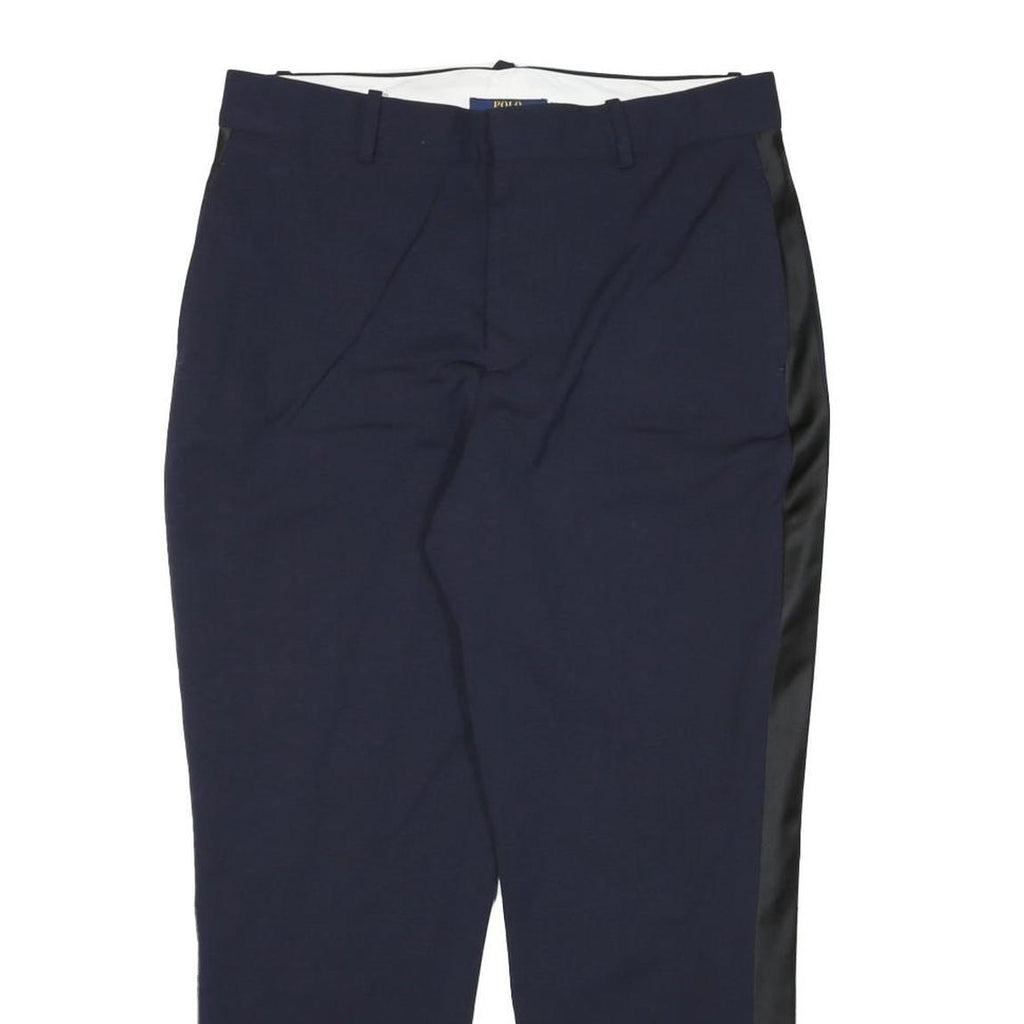 POLO RALPH LAUREN Womens Wool Blend Navy Blue Relaxed Straight Trousers W32 L26