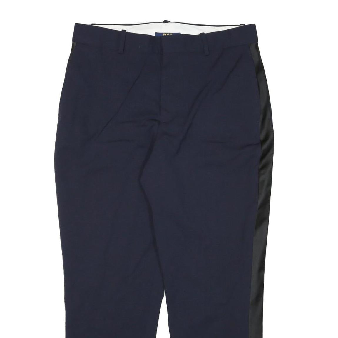 POLO RALPH LAUREN Womens Wool Blend Navy Blue Relaxed Straight Trousers W32 L26