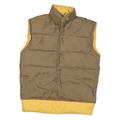 Womens Beige & Yellow Reversible Button Polyester Blend Puffer Vest M Plain