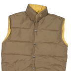 Womens Beige & Yellow Reversible Button Polyester Blend Puffer Vest M Plain