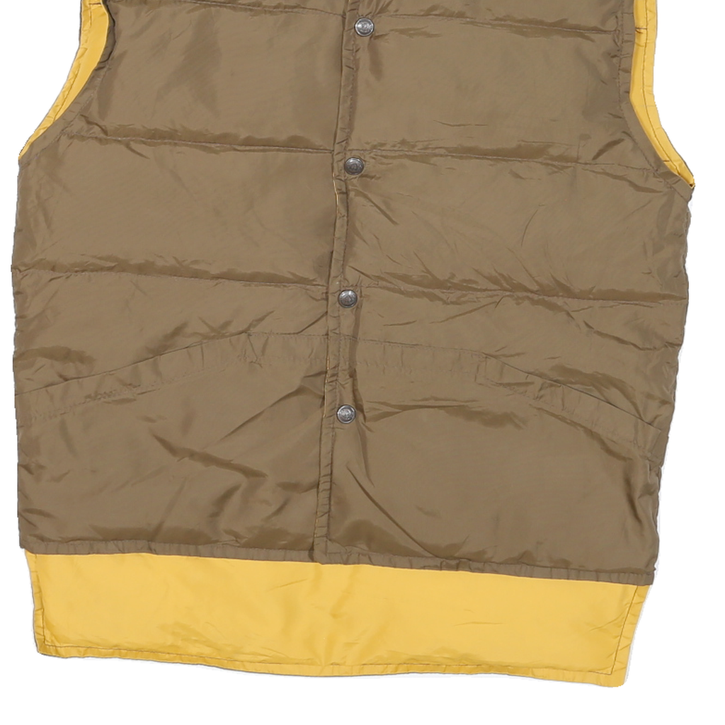 Womens Beige & Yellow Reversible Button Polyester Blend Puffer Vest M Plain