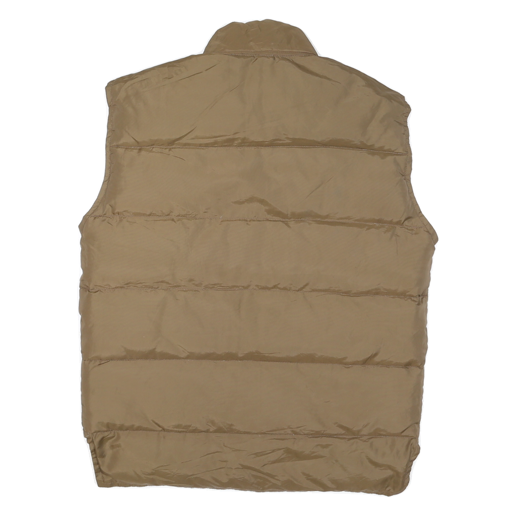 Womens Beige & Yellow Reversible Button Polyester Blend Puffer Vest M Plain