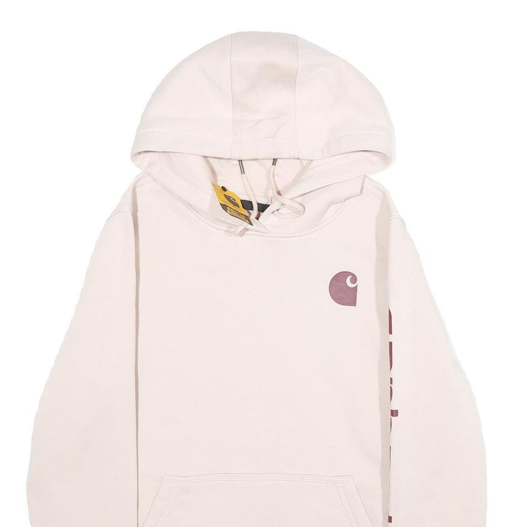 CARHARTT Womens Cream Pullover Hoodie M Logo Print Casual Sweatshirt