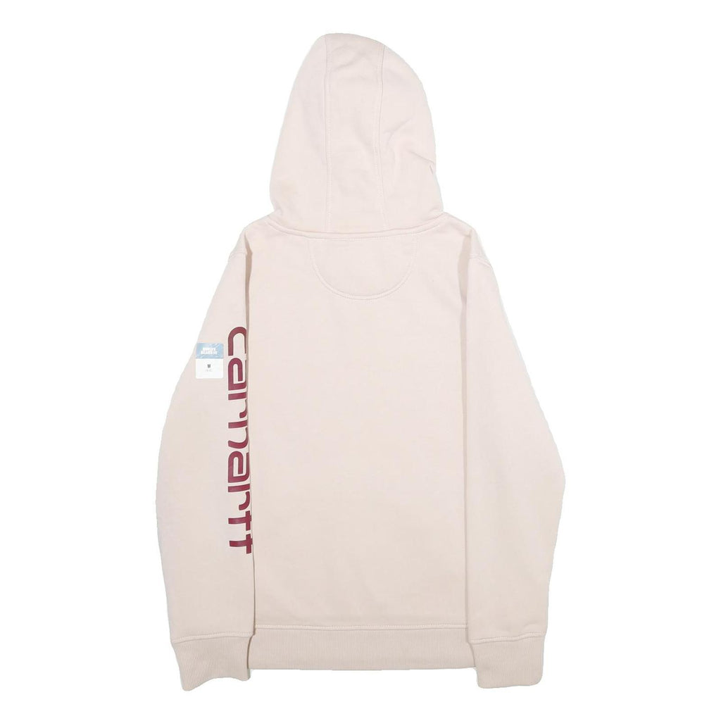 CARHARTT Womens Cream Pullover Hoodie M Logo Print Casual Sweatshirt