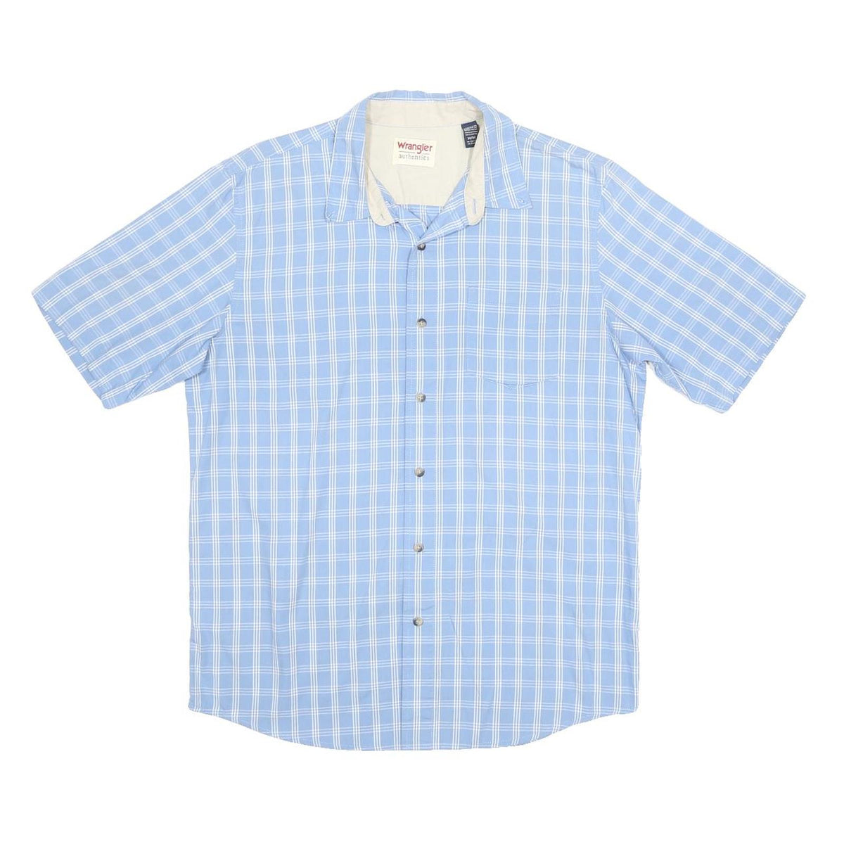 WRANGLER Mens Blue & White Check Short Sleeve Shirt M Button Cotton Casual
