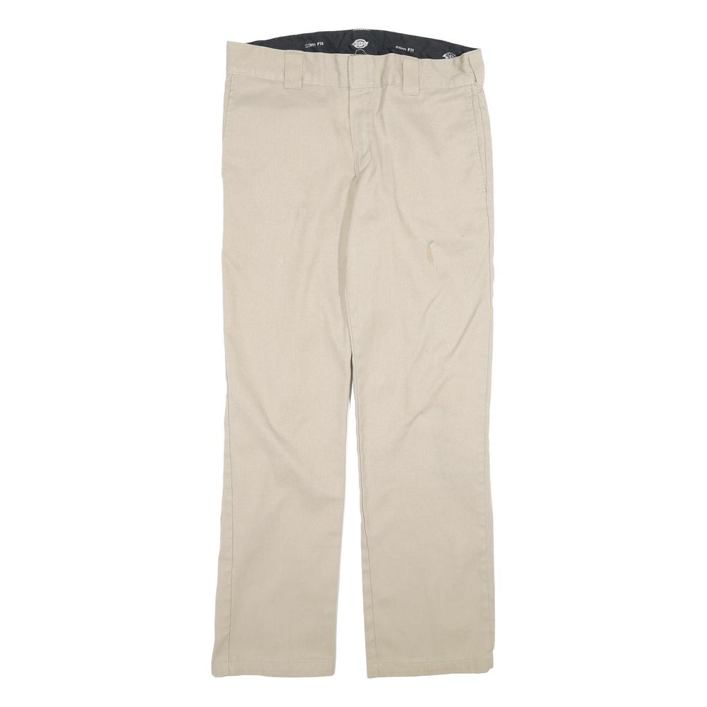 DICKIES Mens Cotton Beige Slim Straight Trousers W32 L31 Casual Workwear